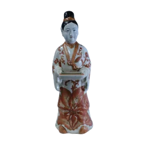 Oriental Vintage Ceramic Standing Lady Holding Dish Figure