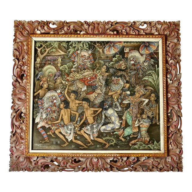 W Rejamus, Mythical Balinese Scene, 1960, Painting, Framed For Sale
