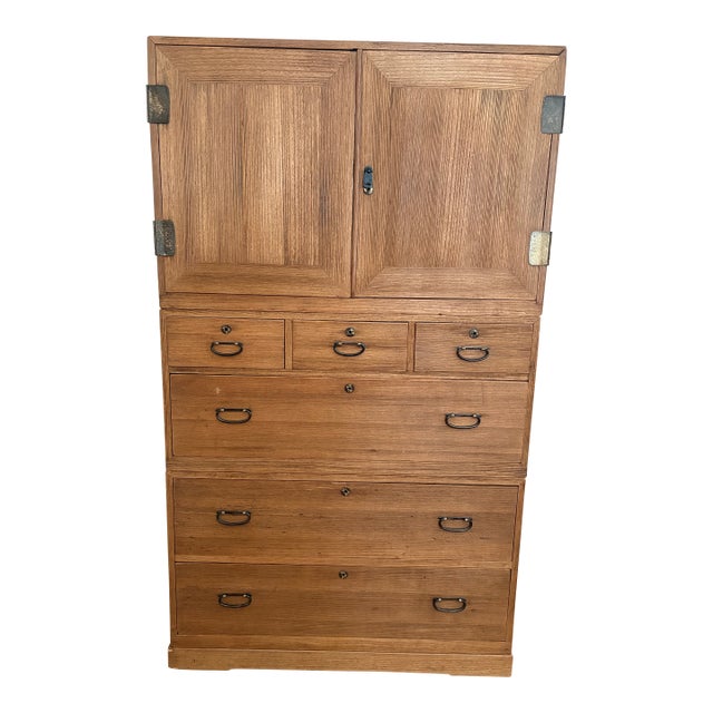 Vintage Japanese Kimono Kannon Biraki Tansu 3 Section Dresser Cabinet For Sale