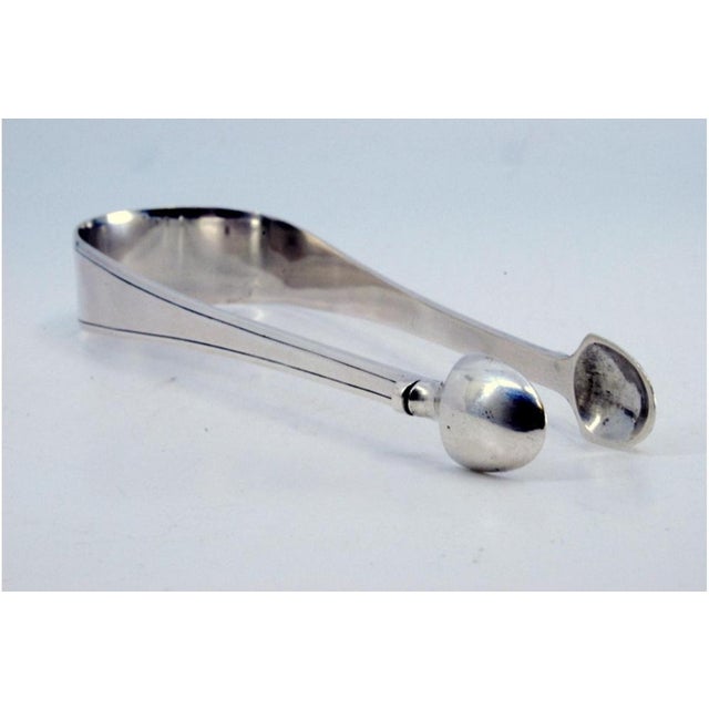Plain Silver Sugar Tongs with Grooves Along the Stems For Sale - Image 3 of 7