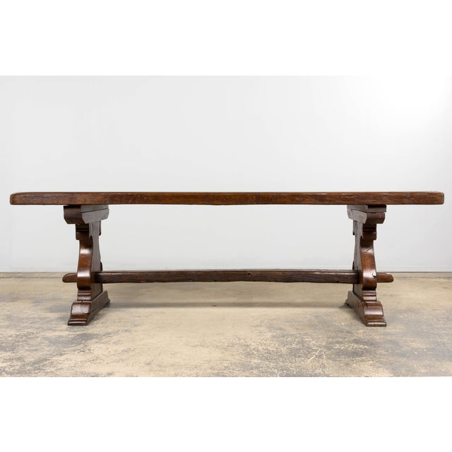French Provincial 19th Century French Provincial Oak Farmhouse Trestle Dining Table For Sale - Image 3 of 18