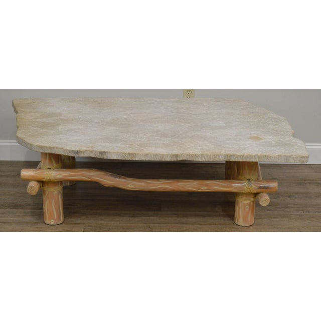 Rustic Faux Branch Large Stone Top Coffee Table For Sale - Image 3 of 13
