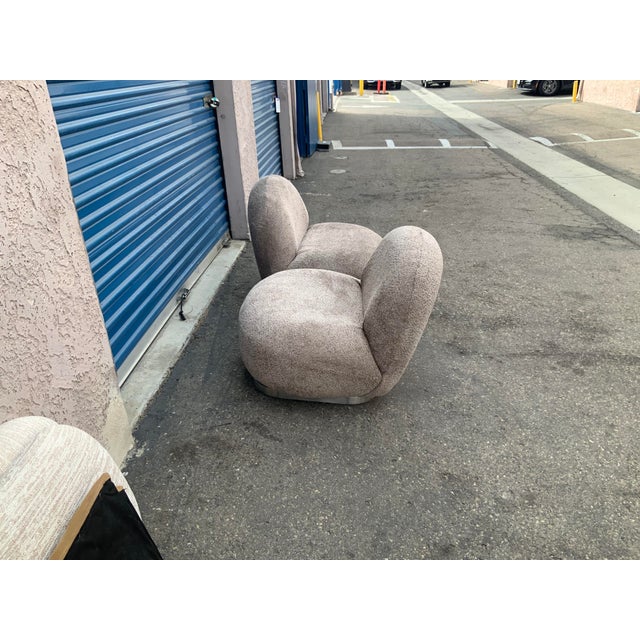 Textile Pair of Designer Swivel Lounge Chairs in Manner of Pierre Paulin Done Gray Boucle For Sale - Image 7 of 7
