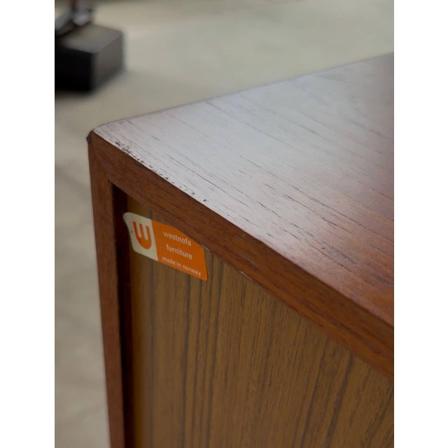 Brown Mid Century Danish Teak Vanity Dresser by Westnofa Flip Top Mirror Chest For Sale - Image 8 of 12