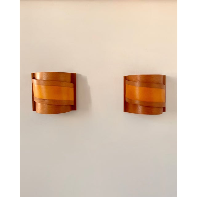 1930s Vintage Pine Slat Wall Sconces, Sweden, 1970, Set of 2 For Sale - Image 5 of 8