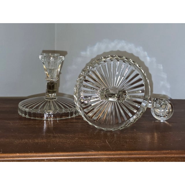 Vintage Pressed‑Glass Triple Spot Candleholders — Set of Two For Sale - Image 11 of 11