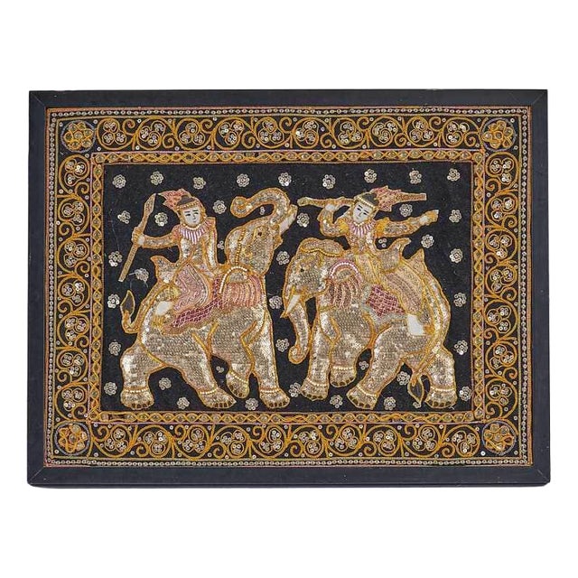 Kalaga Tapestry Embroidered with Elephants For Sale