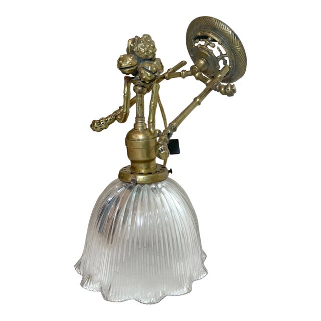 1930s Rare Antique Ornate Brass Nautical Ship Boat Wall Sconce Fixture Gimbal Chestnut For Sale