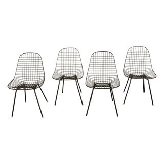 Set of Four Mid Century Modern Eames DKX Black Powder-Coated Wire Chairs, 1954 For Sale