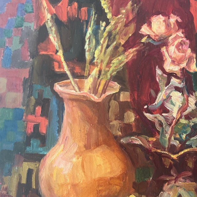 Textile 2000s Still Life Oil Painting on Canvas Framed by Liviu Hancu For Sale - Image 7 of 8