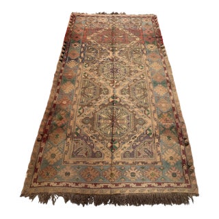 Antique Caucasian Worn Medallion Tribal Rug - 11'8" X 6'3" For Sale