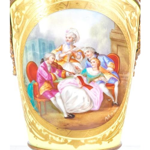 White Hand-Painted Vases with Bronzes from Sèvres, 1800s, Set of 2 For Sale - Image 8 of 18