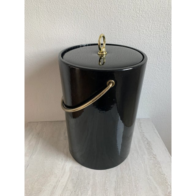 Mid-Century Modern Mid-Century Modern Black Vinyl & Brass Standing Ice Champagne Bucket For Sale - Image 3 of 10