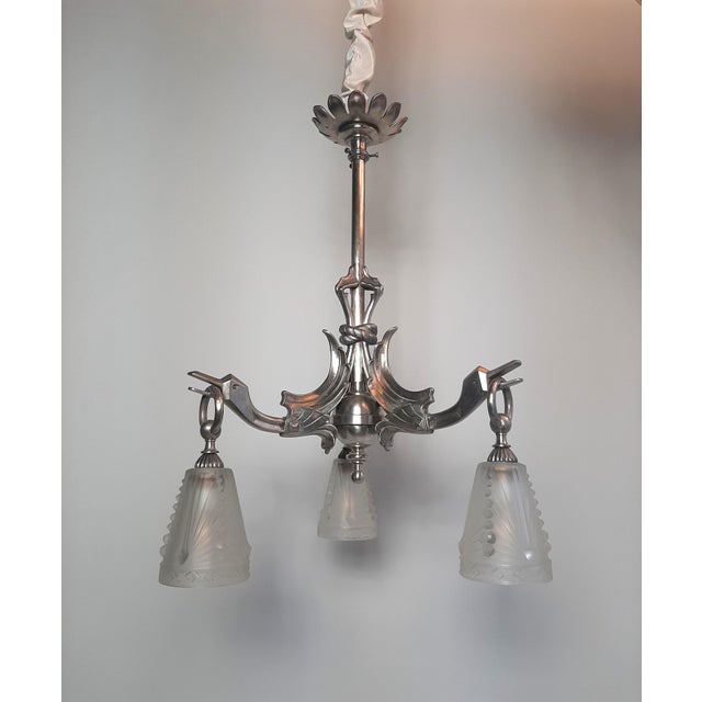 Art Deco Ceiling Lamp in Nickel-Plated Bronze by Charles Schneider, Paris, France, 1920s For Sale - Image 13 of 13