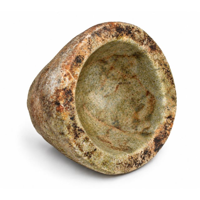 18th Century 18th Century Granite Stone Bowl Olive Green Mortar Planter 5 Lb For Sale - Image 5 of 11