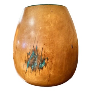 Marc Wroe Turned and Turquoise Inlaid Wood Vessel I For Sale