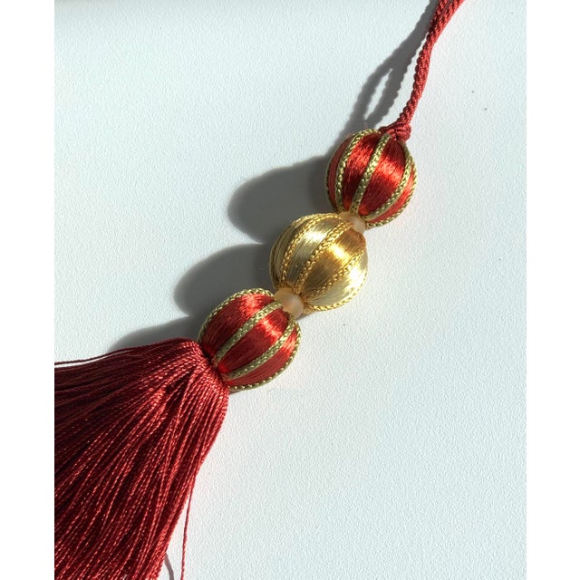 Beaded Satin Key Tassel in Red and Gold Color For Sale - Image 10 of 15