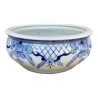 Blue and White Porcelain Chinoiserie Planter For Sale