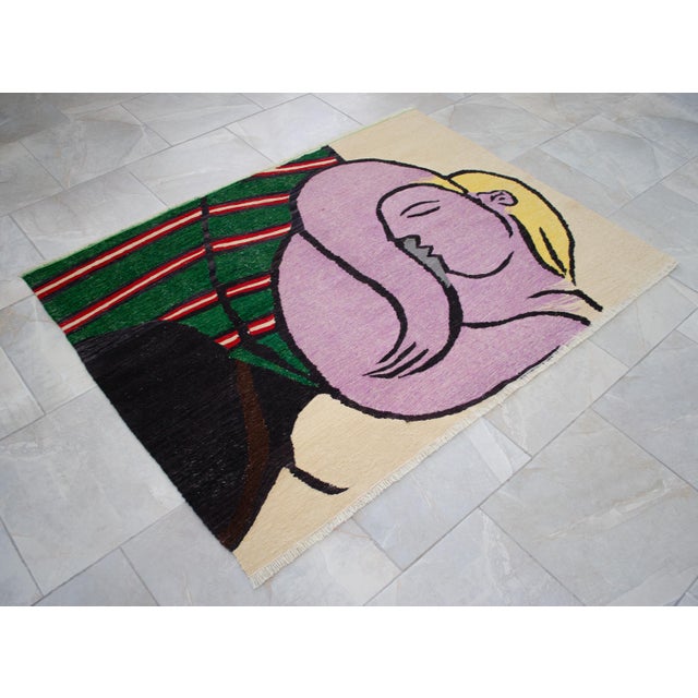 Hand Woven New Rug Kilim - Pablo Picasso Art Inspired - Contemporary Area Rug 3′8″ × 5′ For Sale - Image 11 of 17
