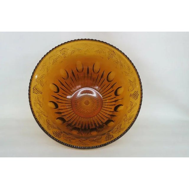 Mid 20th Century Indiana Harvest Grape Style Amber Glass Punch Bowl For Sale - Image 5 of 11