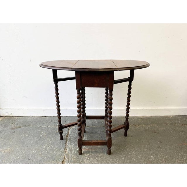 Edwardian Extending Oak Drop Leaf Barley Twist Side Table For Sale - Image 5 of 6