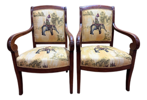 Antique Armchairs with Scrolled Back, Set of 2