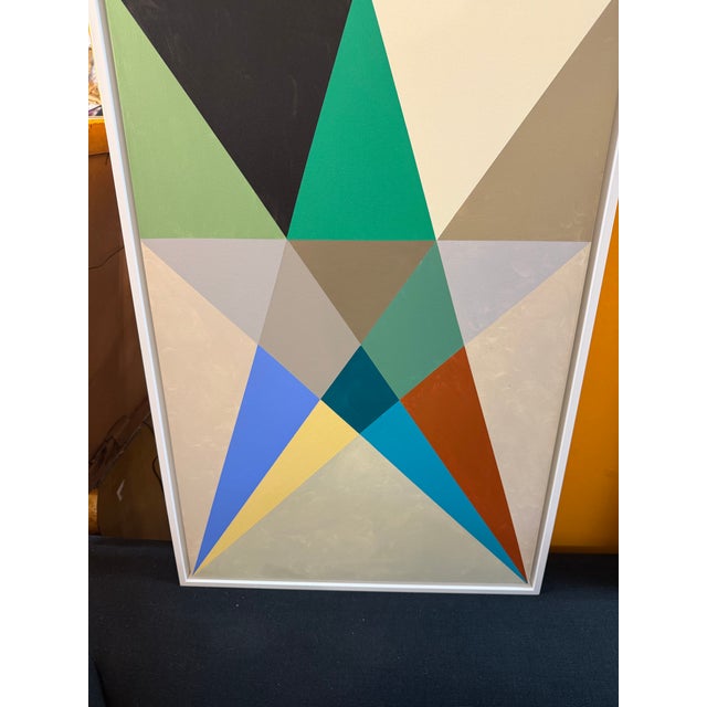 2020s French Artist Patrice Bertin Long Abstract Geometric Framed Oil on Canvas For Sale - Image 5 of 8