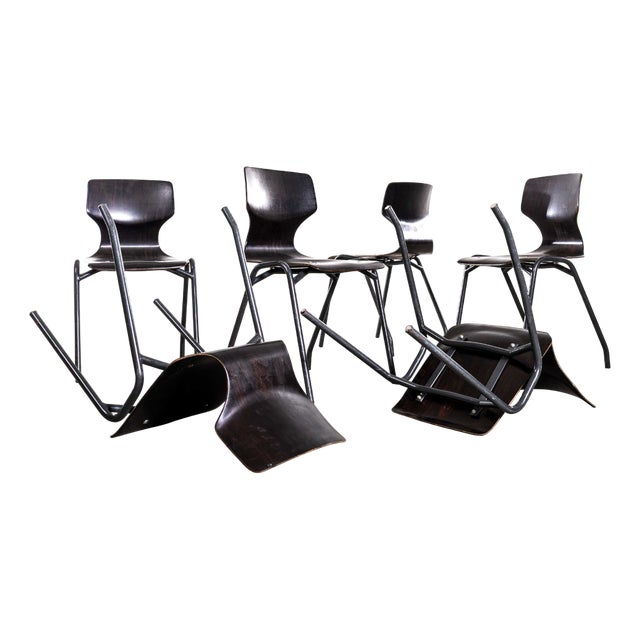 Laminated Ebonised Gun Metal Dining Chairs, 1960s, Set of 6 For Sale