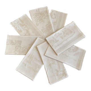 Vintage Damask Cotton Napkins Floral Hemmed Set of 8 For Sale