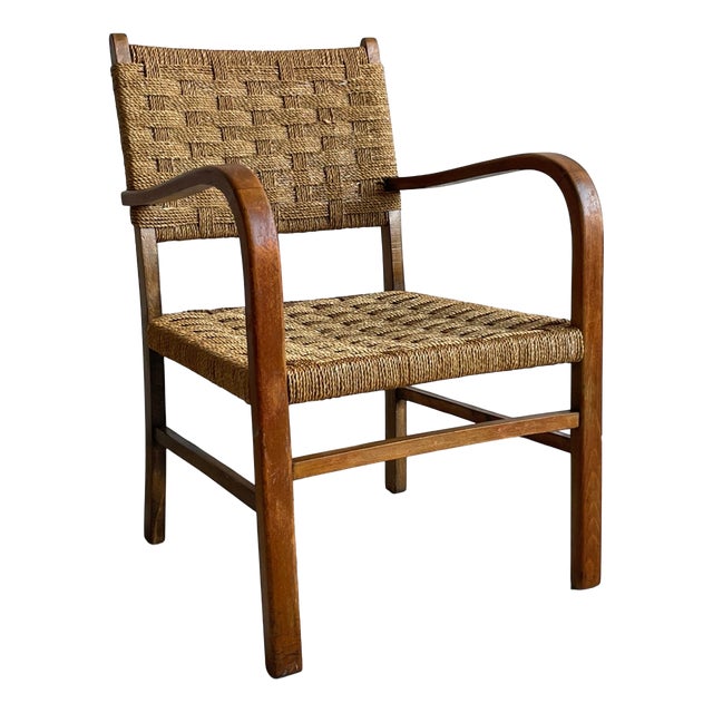 Scandinavian Modern Beech and Woven Rope Armchair by Axel Larsson for Bodafors, 1930s For Sale