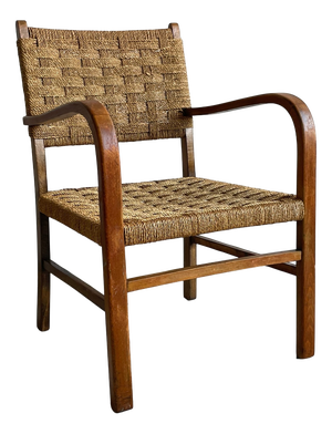 Scandinavian Modern Beech and Woven Rope Armchair by Axel Larsson for Bodafors, 1930s
