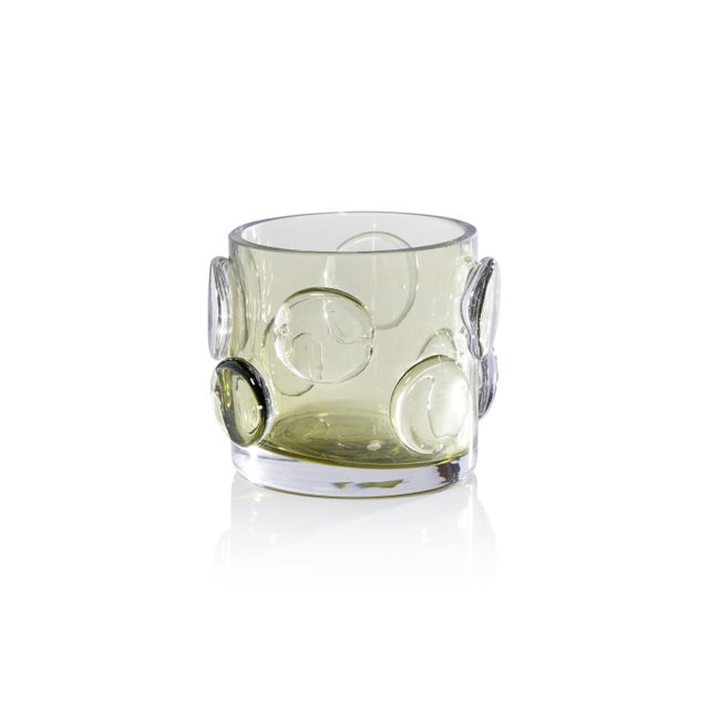 Contemporary Celeste Olive Green Glass Candle Holder, 4.25" x 4" For Sale - Image 3 of 3
