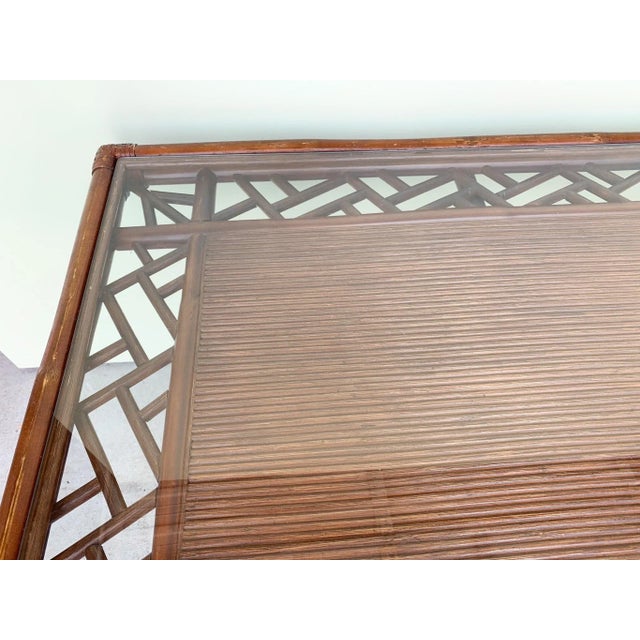 Mid 20th Century Palm Beach Regency Island Style Rattan Table and Four Chairs - Set of 5 For Sale - Image 5 of 13