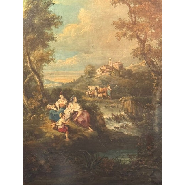 Pair of Large Scale Italian Oil on Canvas River Scenes For Sale - Image 4 of 9