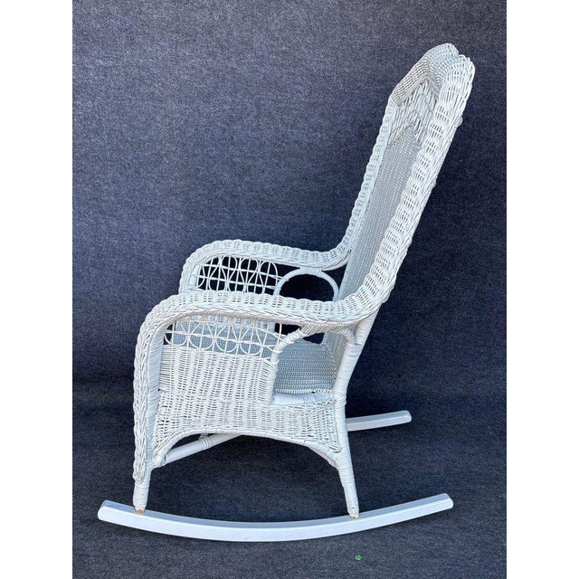 19th Century Pair Painted White Wicker Victorian Style Rocking Chairs For Sale - Image 4 of 8