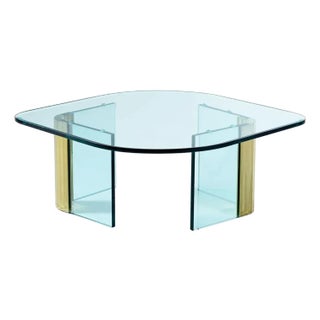 Modern Pace Collection Glass and Scalloped Brass Navette Oval Coffee Table For Sale