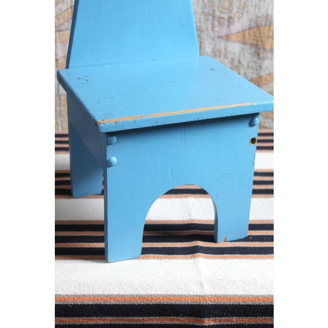 1950s Handmade Blue "Keyhole Chair" - Sewing Chair or Stool For Sale - Image 9 of 15