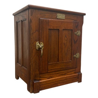 Vintage White Clad American Country Oak Icebox Cabinet Side Table Nightstand For Sale