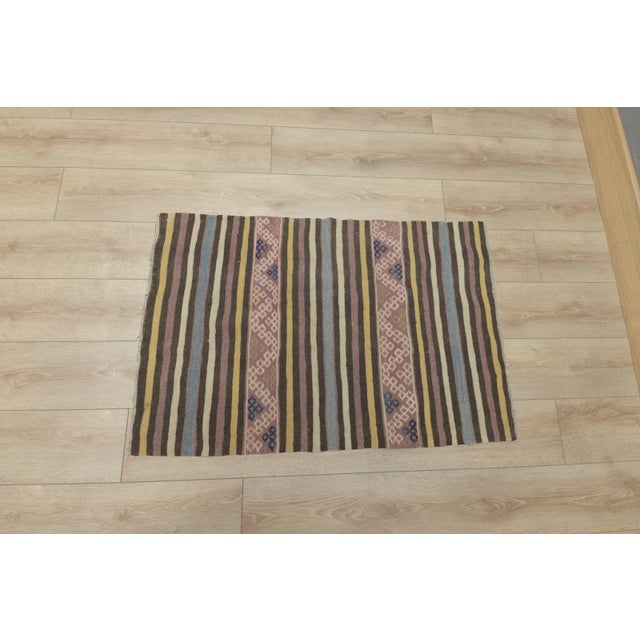 Rustic Late 20th Century Rustic Style Turkish Stripe Design Ethnic Wool Kilim Rug For Sale - Image 3 of 13
