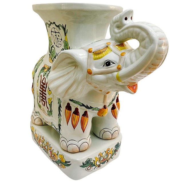 Mid 20th Century Mid 20th Century Hollywood Regency Style Chinoiserie Elephant Garden Stools - A Pair For Sale - Image 5 of 15