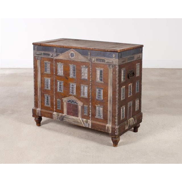Traditional Country English Painted Pine Trunk With Georgian House Facade For Sale - Image 3 of 18