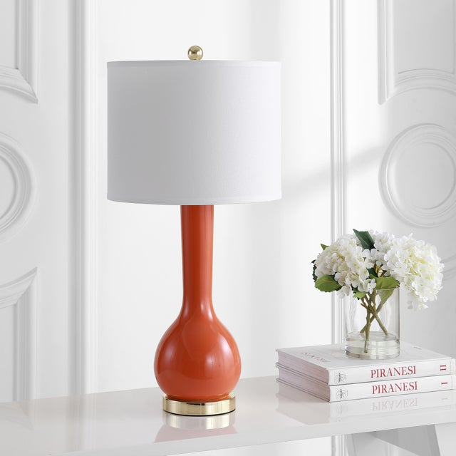 30.5 Inch H Long Neck Ceramic Table Lamp in Blood Orange - a Pair For Sale - Image 4 of 8