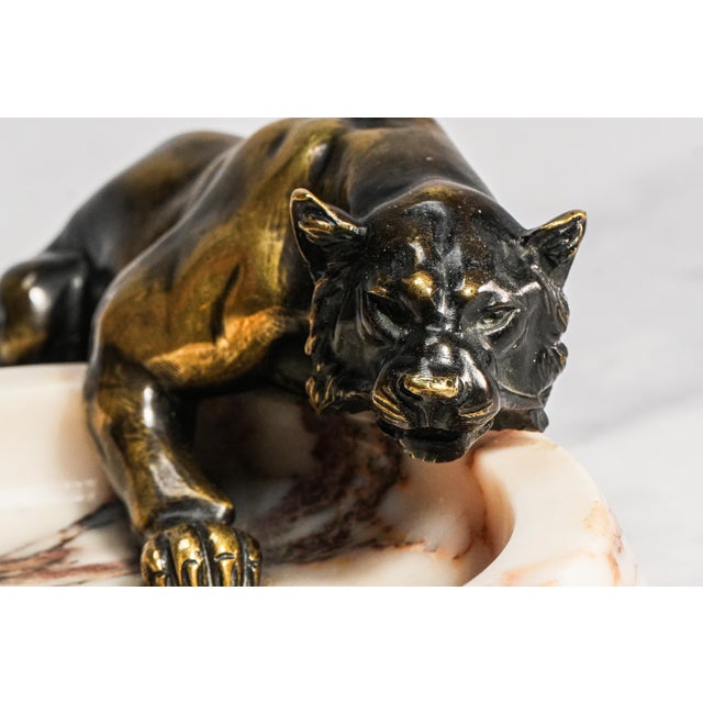 Incredible Art Deco Antique Bronze Panther Marble Catchall Art Sculpture Statue For Sale - Image 4 of 15