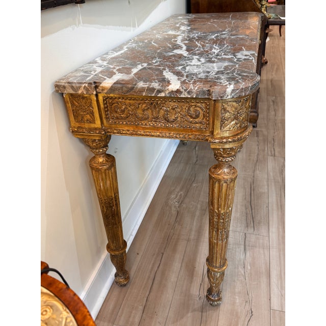 Wood Late 18th Century French Carved Giltwood Marble Top Console Table For Sale - Image 7 of 13