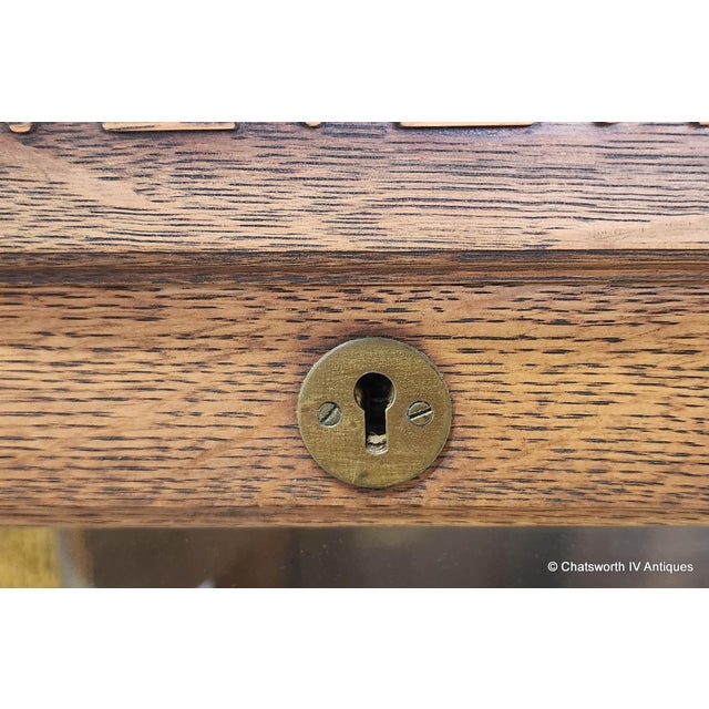 Antique Carved Quartered Oak Paine's Furniture Sliding Glass Door Bookcase C1890-1910 For Sale - Image 13 of 18