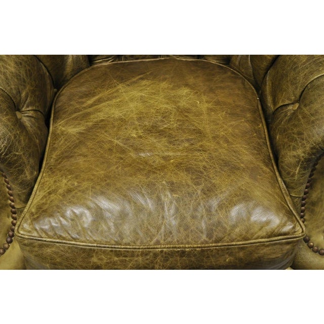 Lillian August Brown Green Leather Chesterfield Club Lounge Chair & Ottoman For Sale In Philadelphia - Image 6 of 12