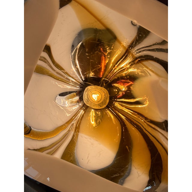 Mid-Century Italian Amber and White Swirl Murano Glass Pendant with Chrome Suspension attributed to Mazzega, 1970s For Sale - Image 9 of 18