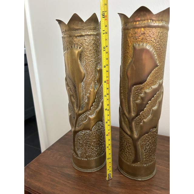 Metal Stunning Pair of World War I Trench Art Vases - France For Sale - Image 7 of 16