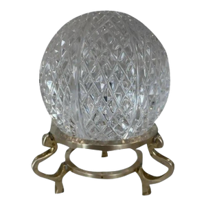 Vintage Hand Cut Crystal Ball & Brass Stand