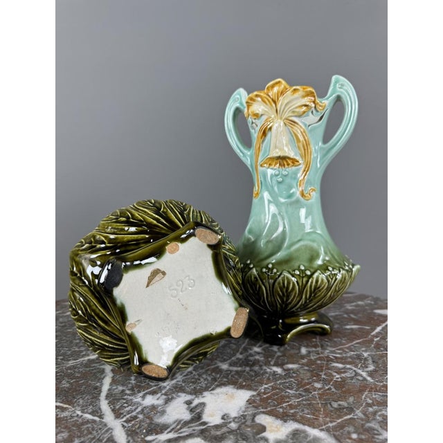 Ceramic 20th Century Art Nouveau Glazed Ceramic Vases with Floral Decoration, Set of 2 For Sale - Image 7 of 10